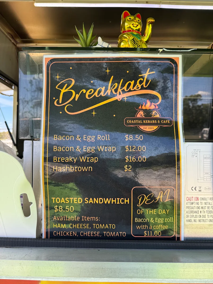 Menu, Coastal Kebabs & Cafe