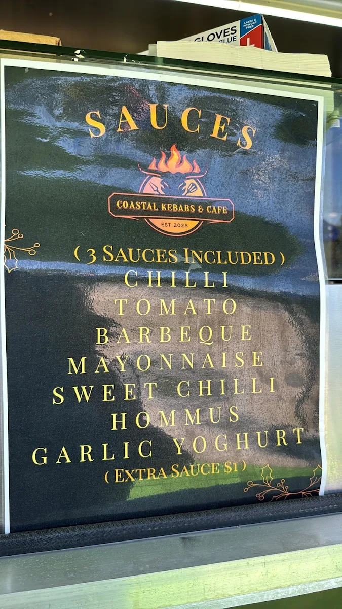 Menu, Coastal Kebabs & Cafe