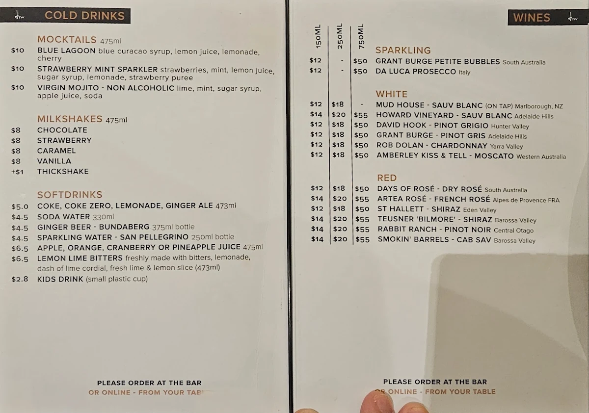 Menu, Tapworks Chermside