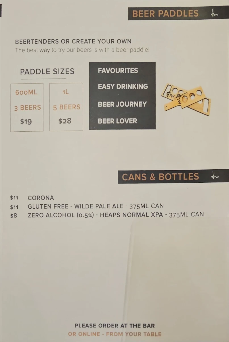 Menu, Tapworks Chermside