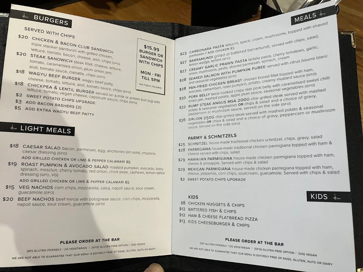 Menu, Tapworks Chermside