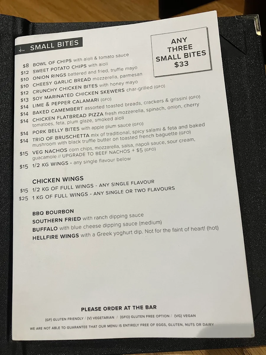 Menu, Tapworks Chermside