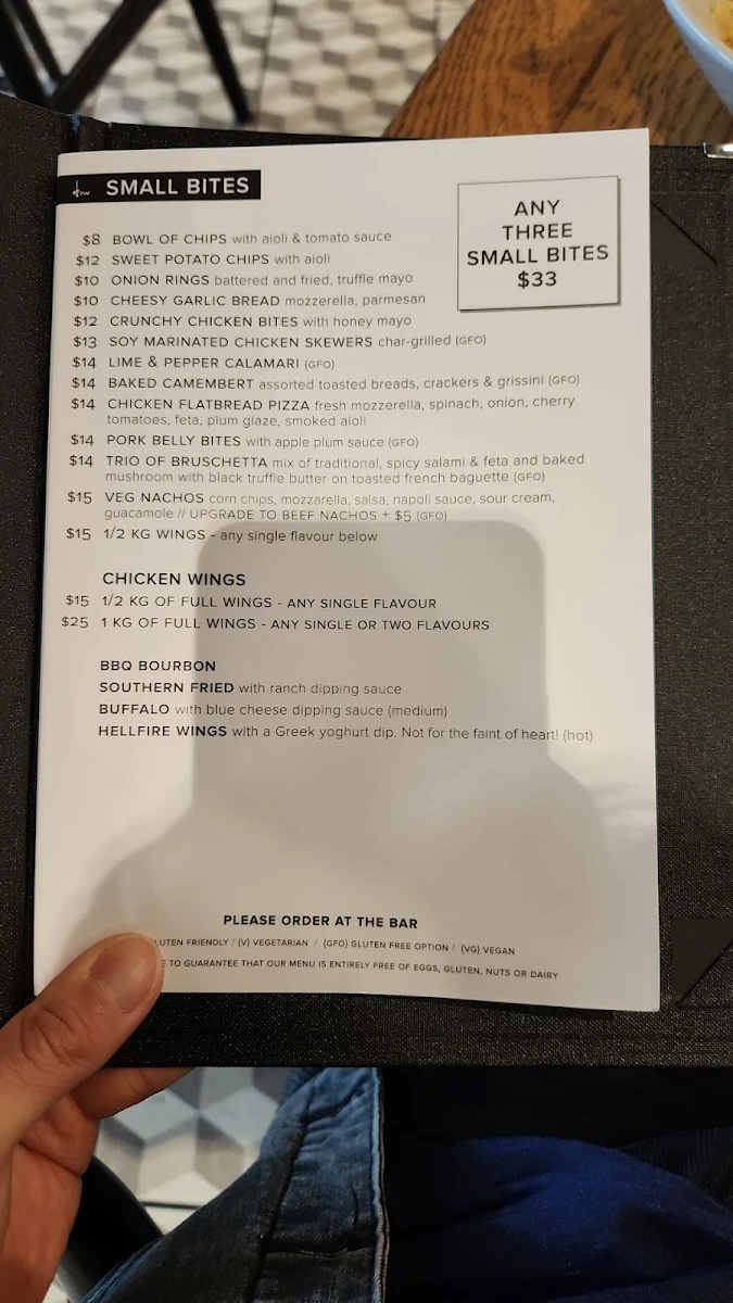 Menu, Tapworks Chermside