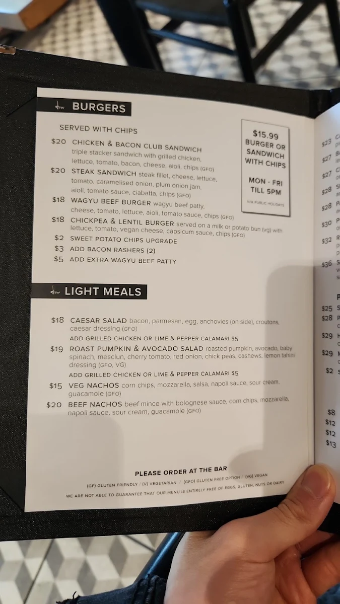 Menu, Tapworks Chermside