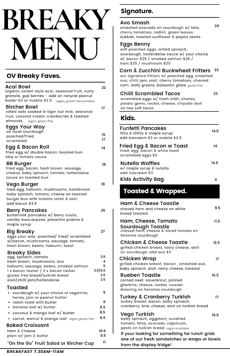 Menu, Oceanvibe Ulladulla