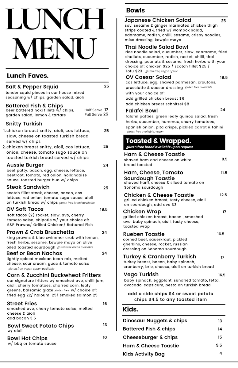 Menu, Oceanvibe Ulladulla