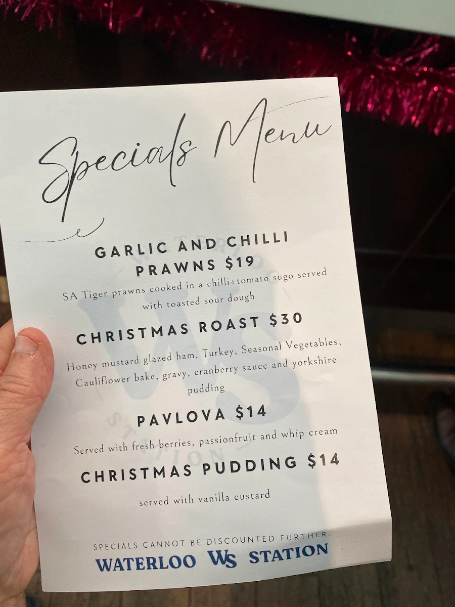 Menu, Waterloo Station Hotel