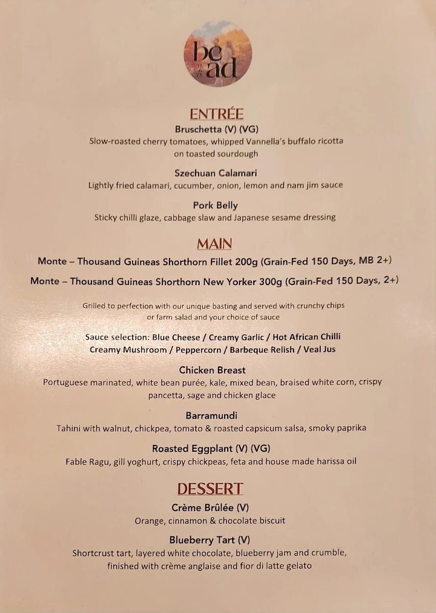 Menu, The Meat & Wine Co Parramatta