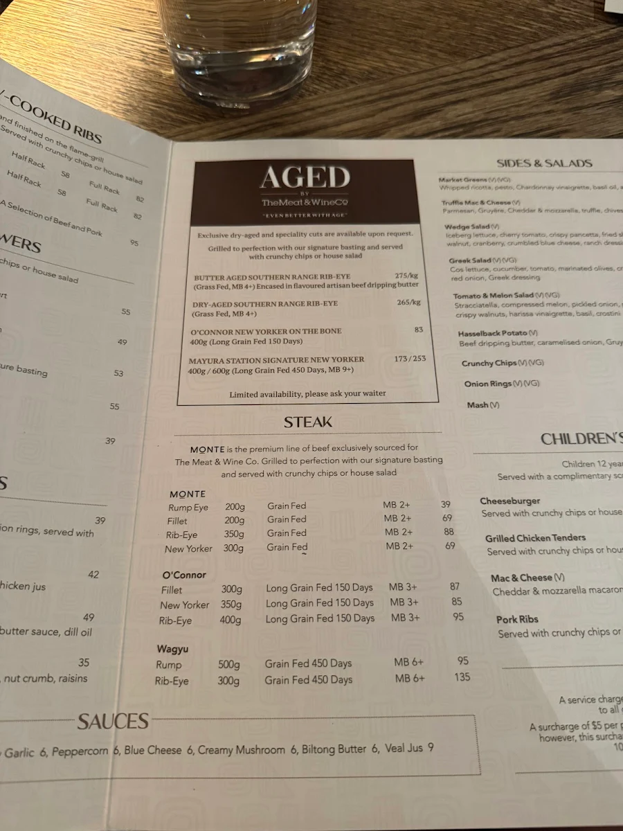 Menu, The Meat & Wine Co Parramatta