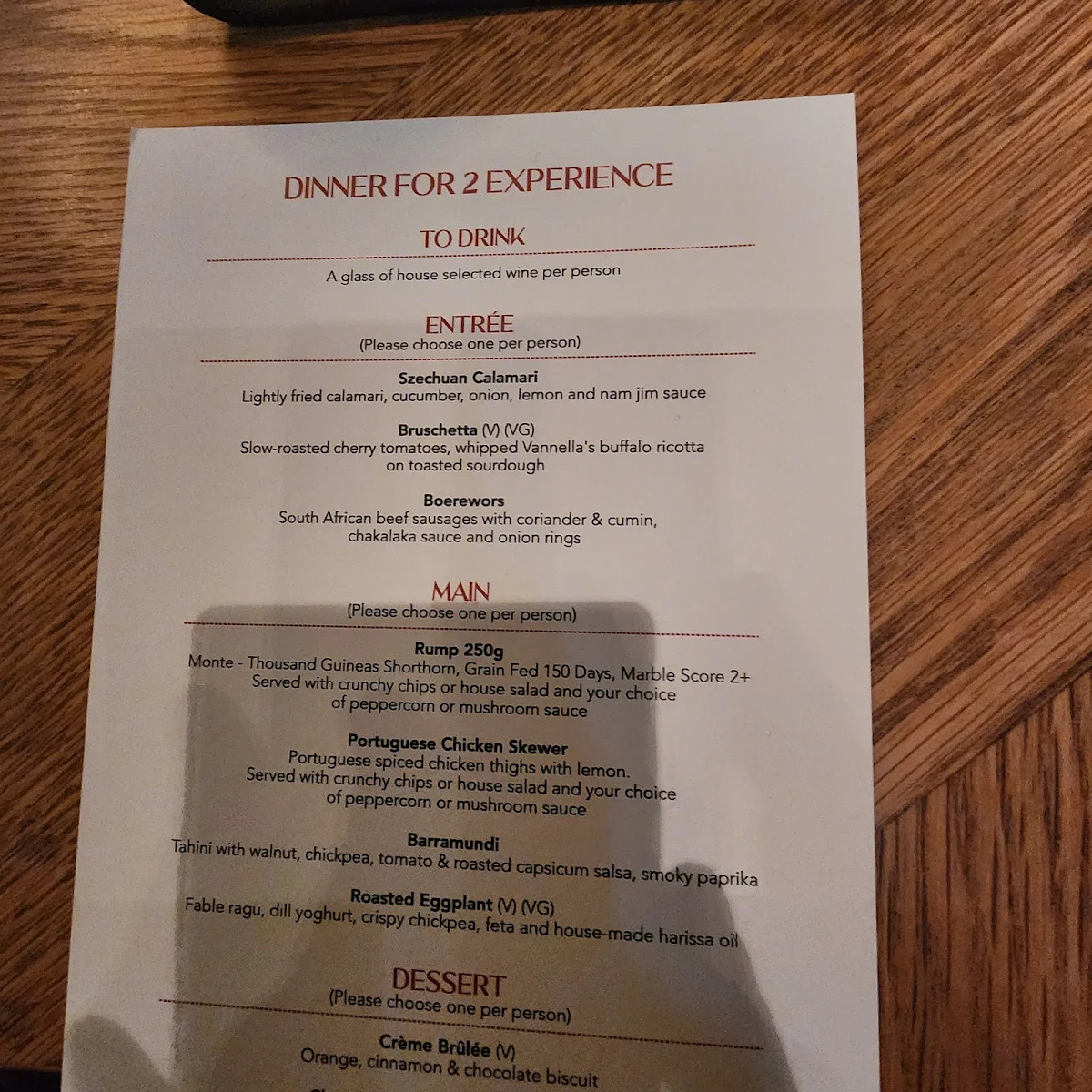 Menu, The Meat & Wine Co Parramatta