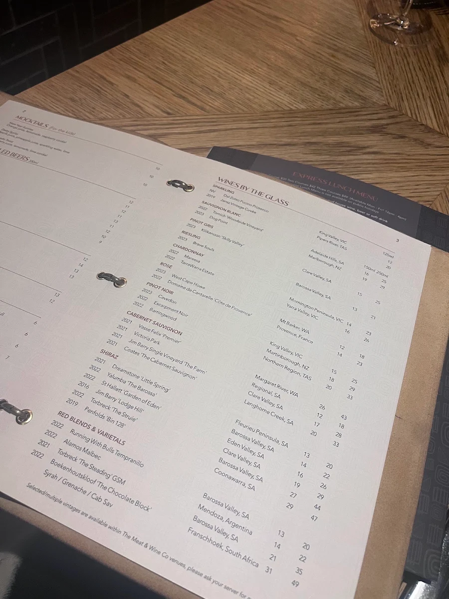 Menu, The Meat & Wine Co Parramatta