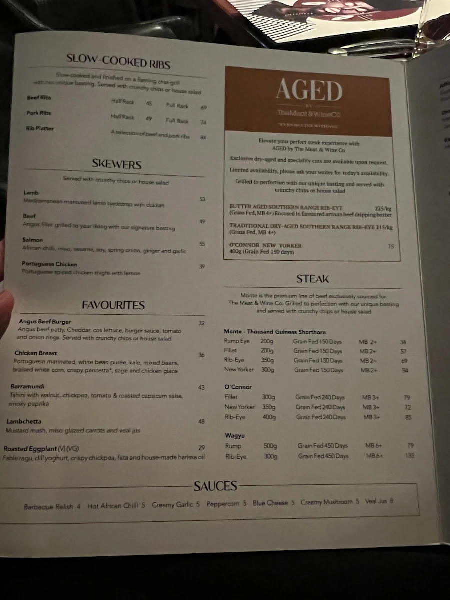 Menu, The Meat & Wine Co Parramatta