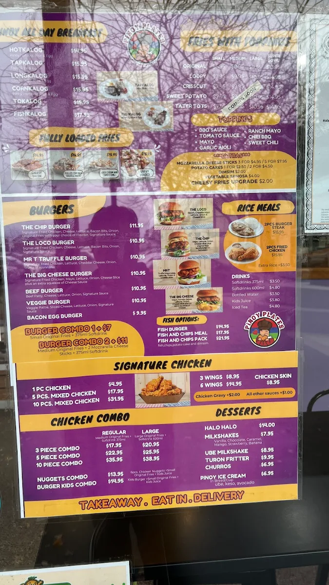 Menu, Pinoy Plates (formerly Potato Corner-Bundoora)