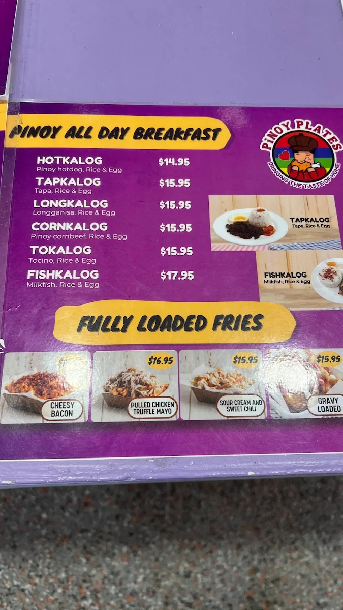 Menu, Pinoy Plates (formerly Potato Corner-Bundoora)