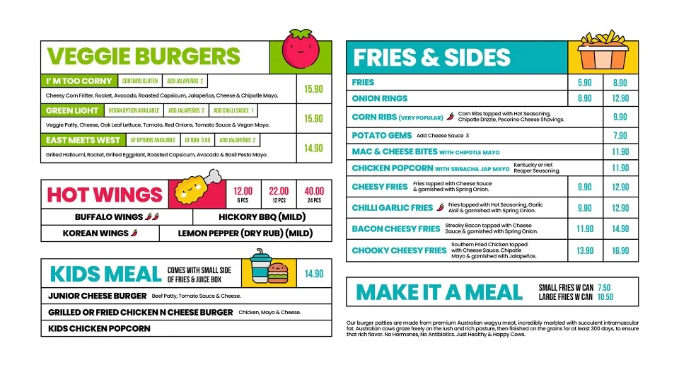 Menu, Burger Road - Ashburton