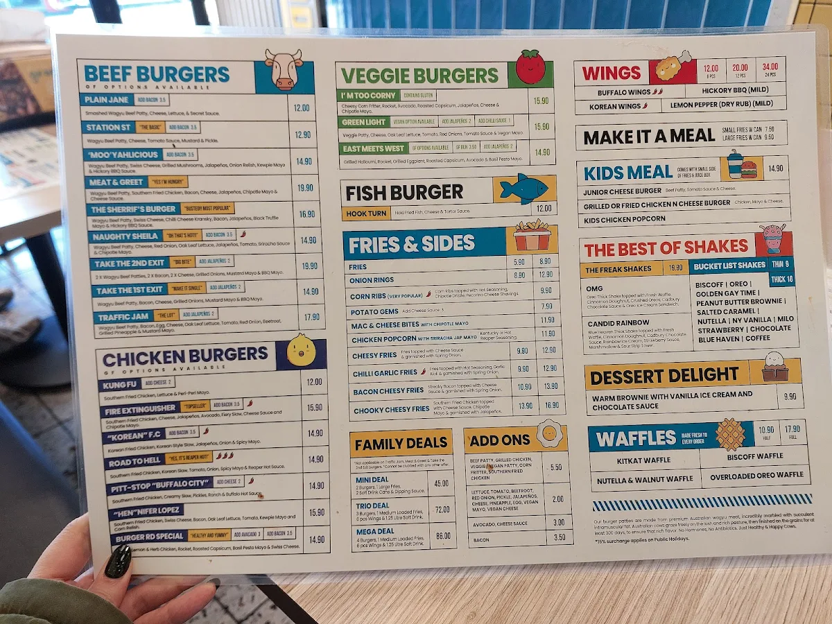Menu, Burger Road - Ashburton