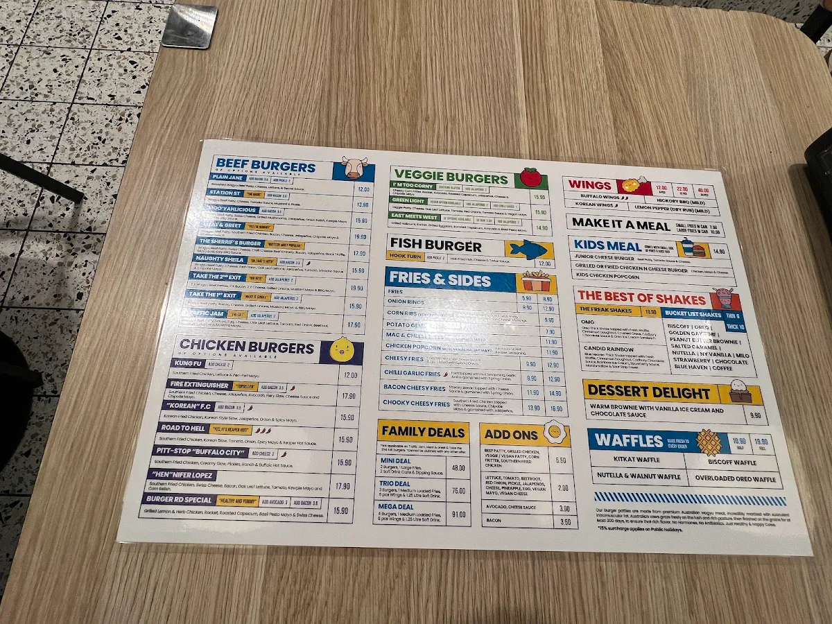 Menu, Burger Road - Ashburton