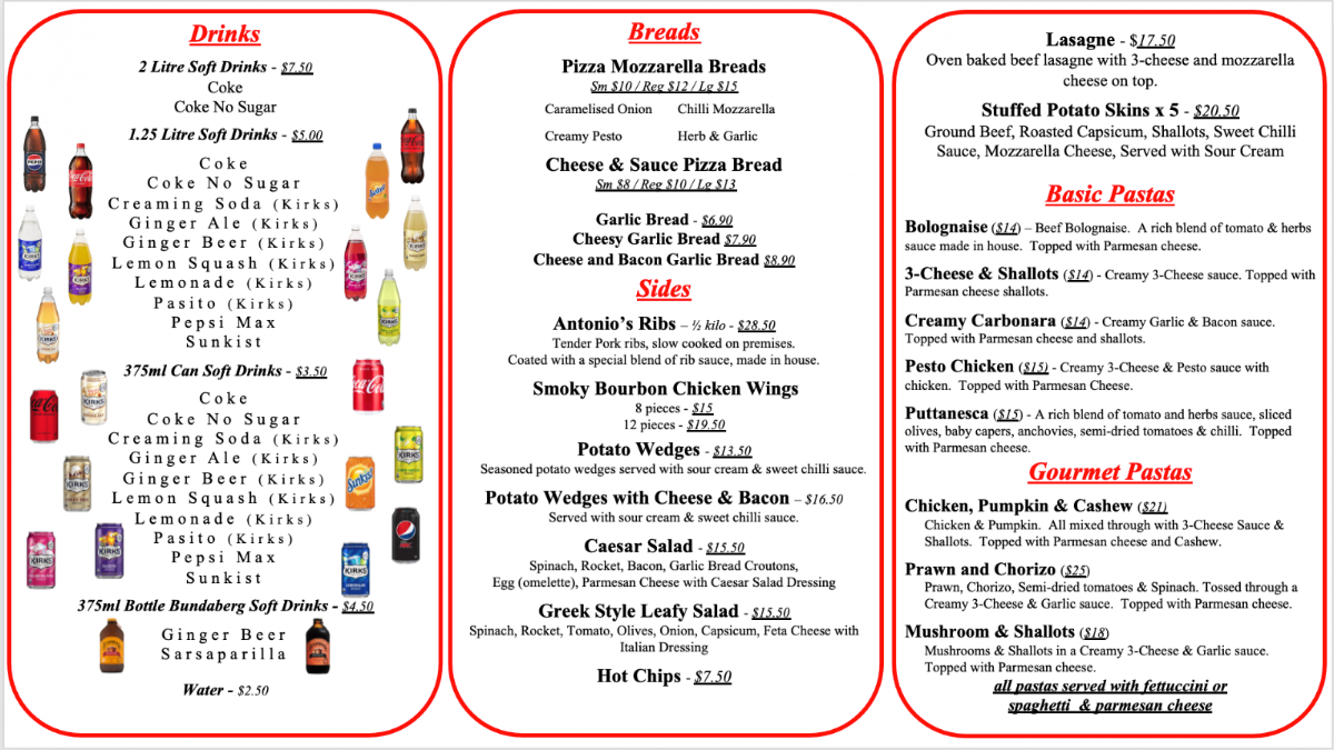 Menu, Antonio's Xpress Pizza Pasta Ribs