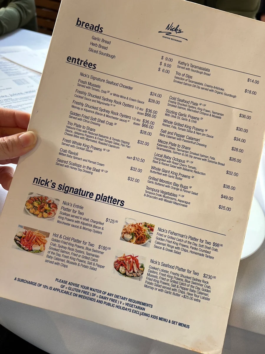 Menu, Nick's Seafood Restaurant