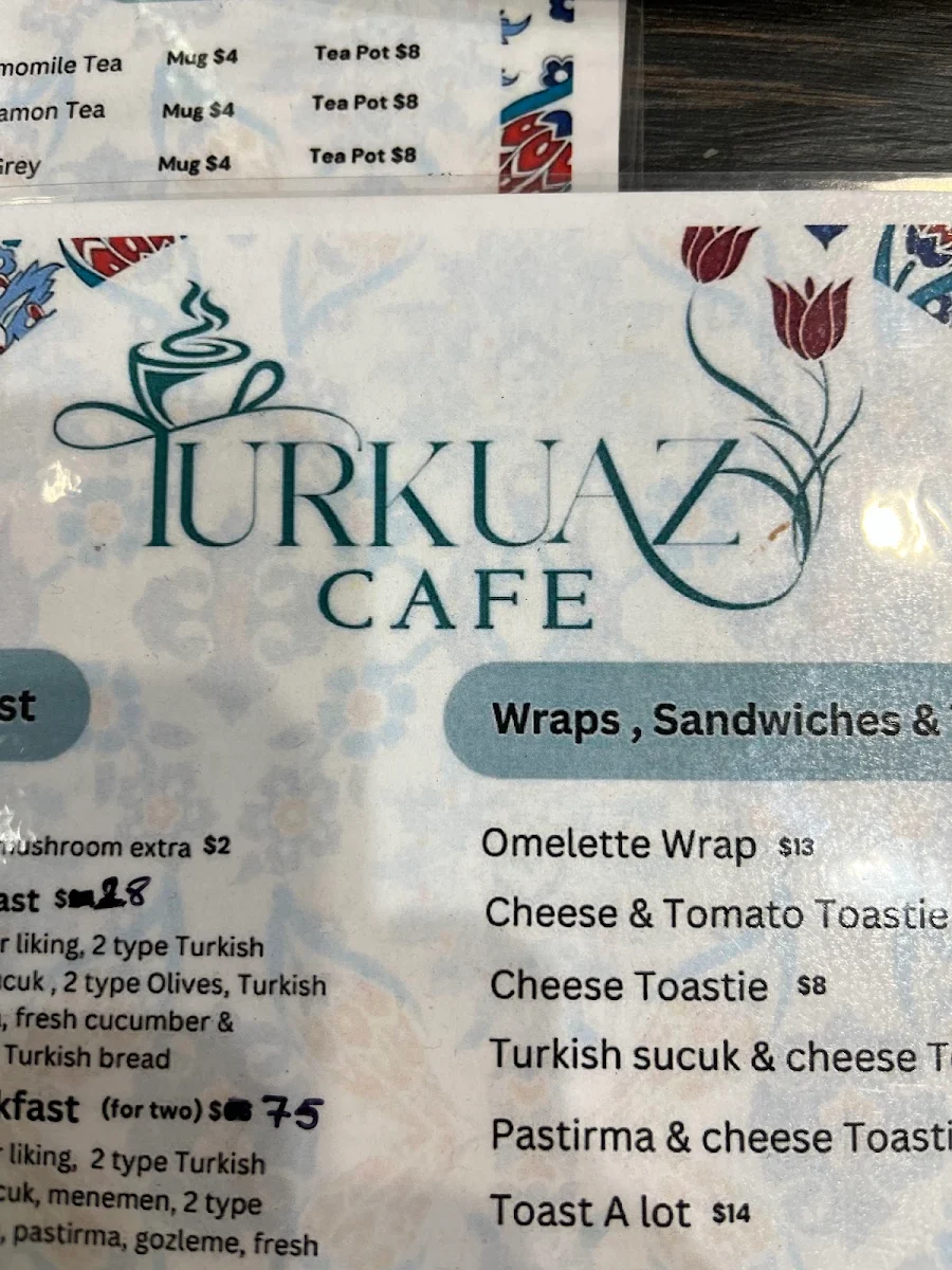 Menu, Turkuaz cafe Auburn