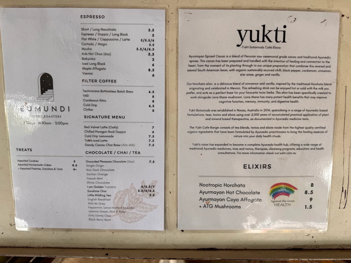 Menu, Eumundi Coffee Roasters