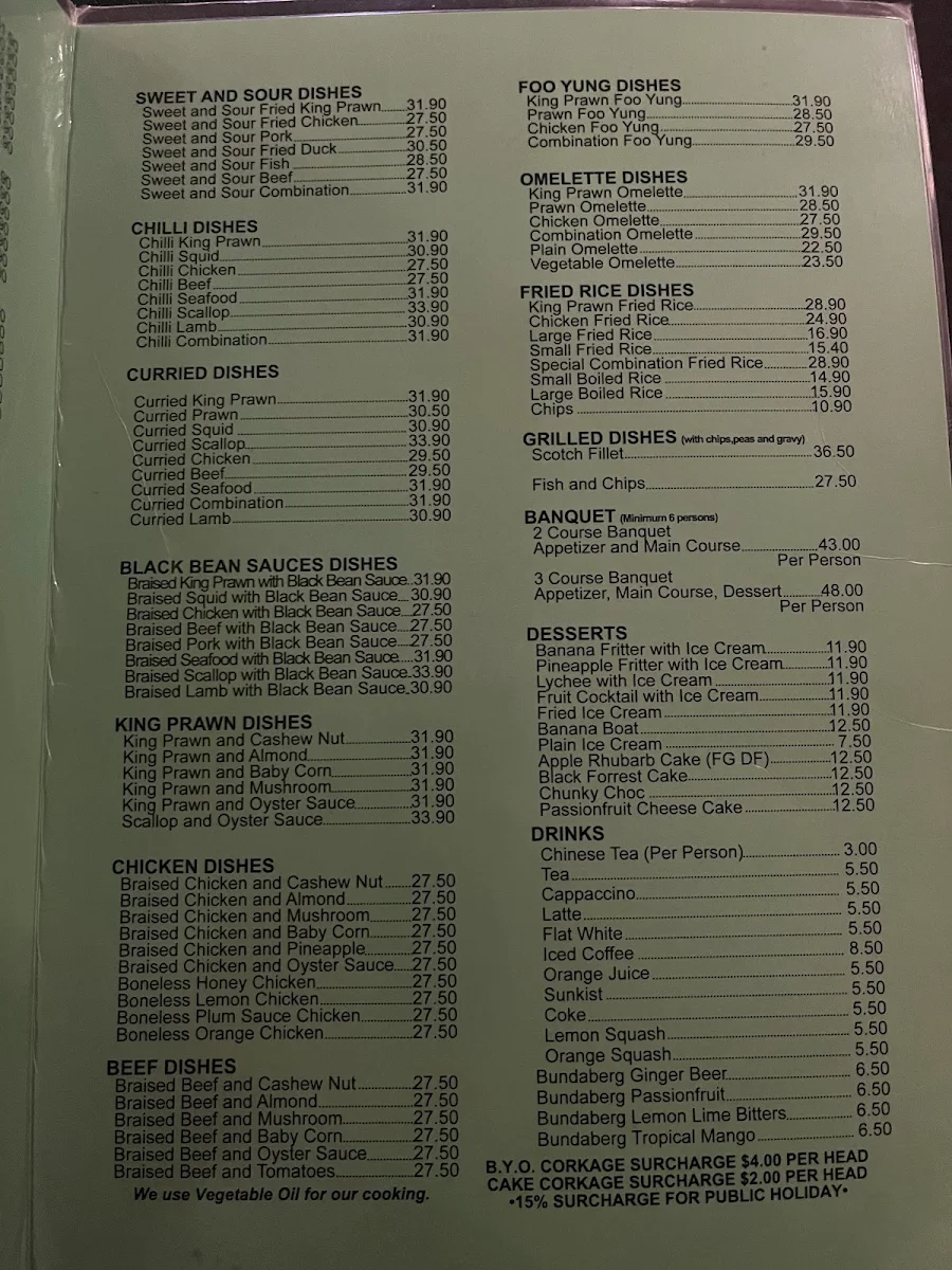 Menu, Golden Orient Chinese Restaurant