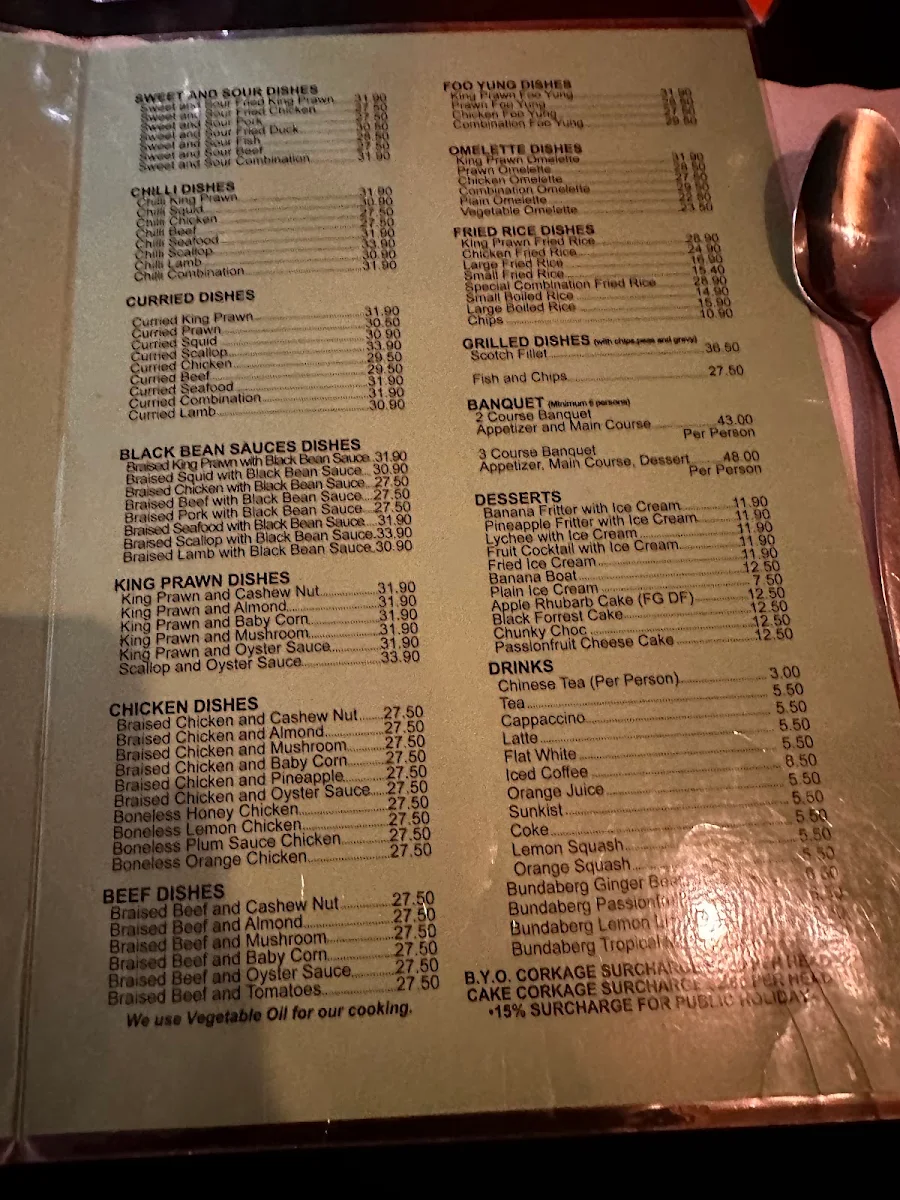 Menu, Golden Orient Chinese Restaurant