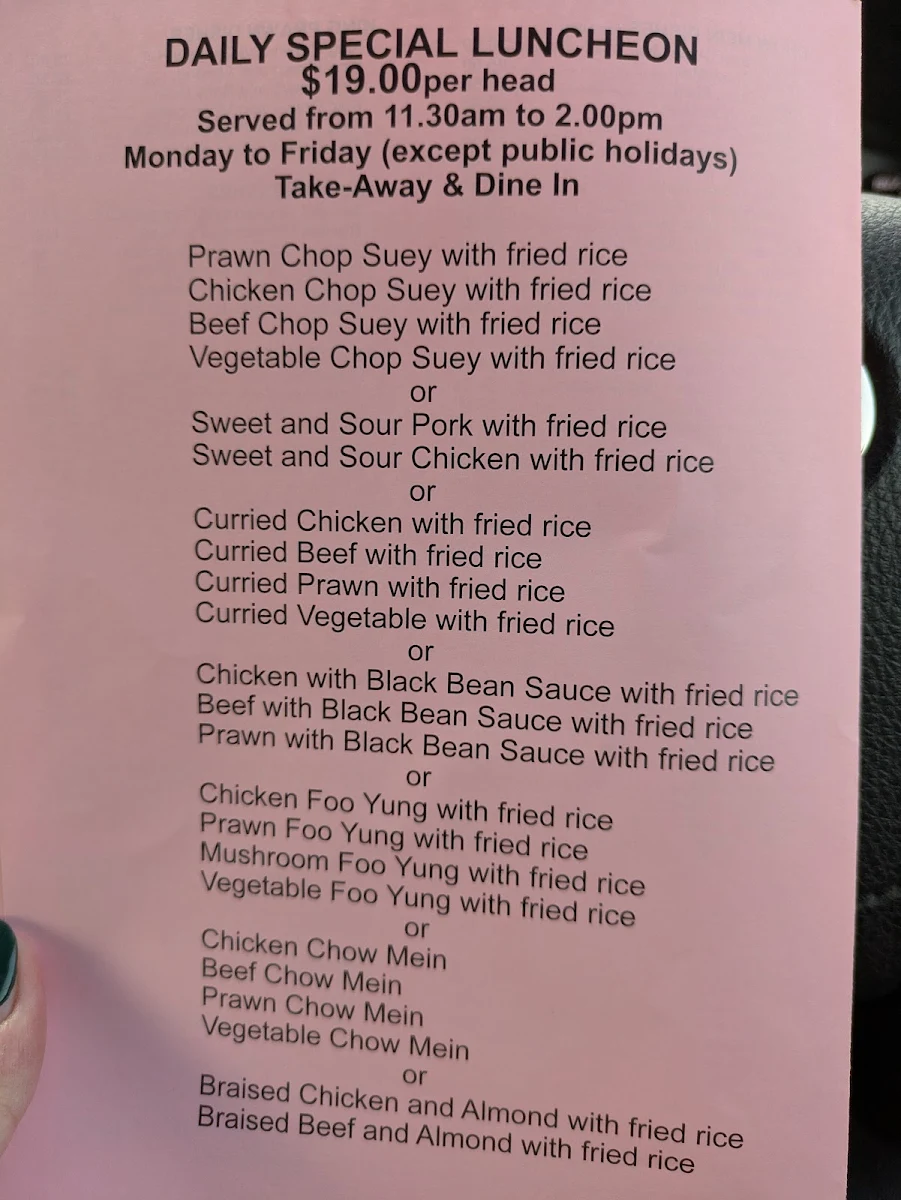Menu, Golden Orient Chinese Restaurant