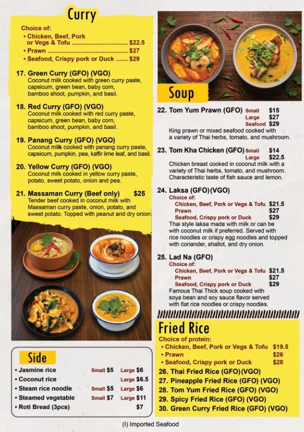 Menu, Spicy Basil