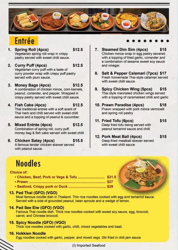 Menu, Spicy Basil