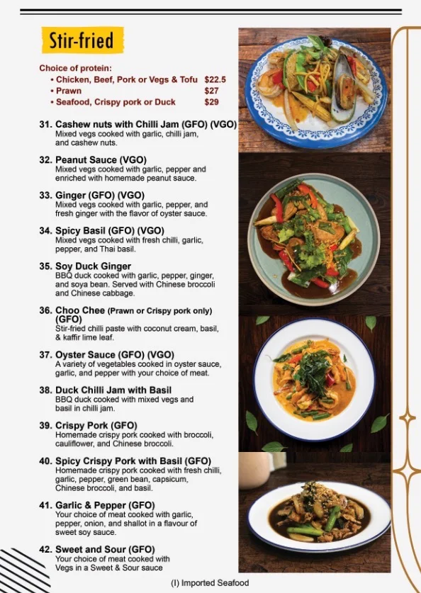 Menu, Spicy Basil