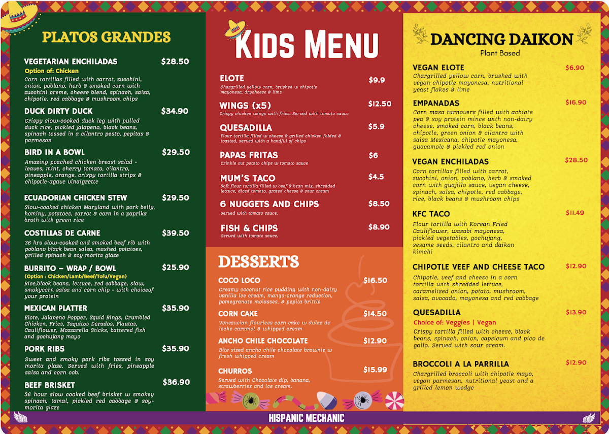 Menu, Hispanic Mechanic