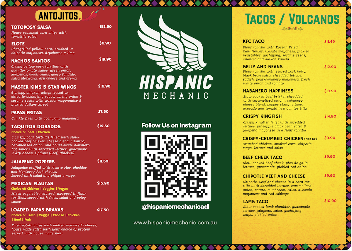 Menu, Hispanic Mechanic