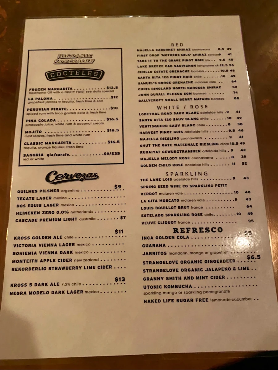 Menu, Hispanic Mechanic