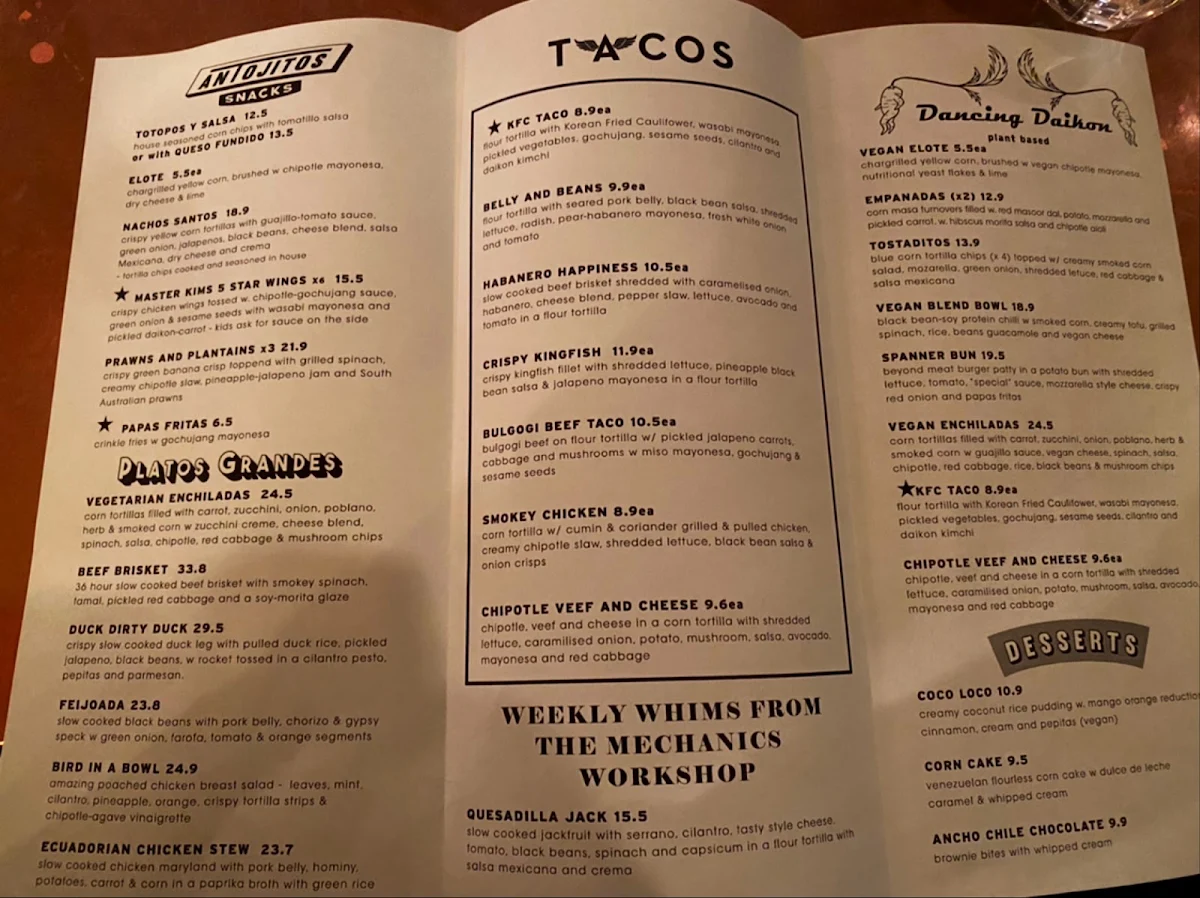 Menu, Hispanic Mechanic