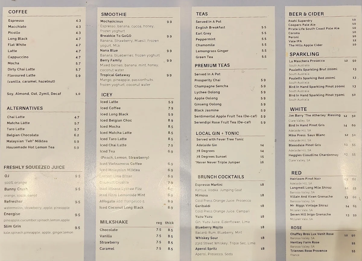 Menu, Mr Chu Cafe In Burnside