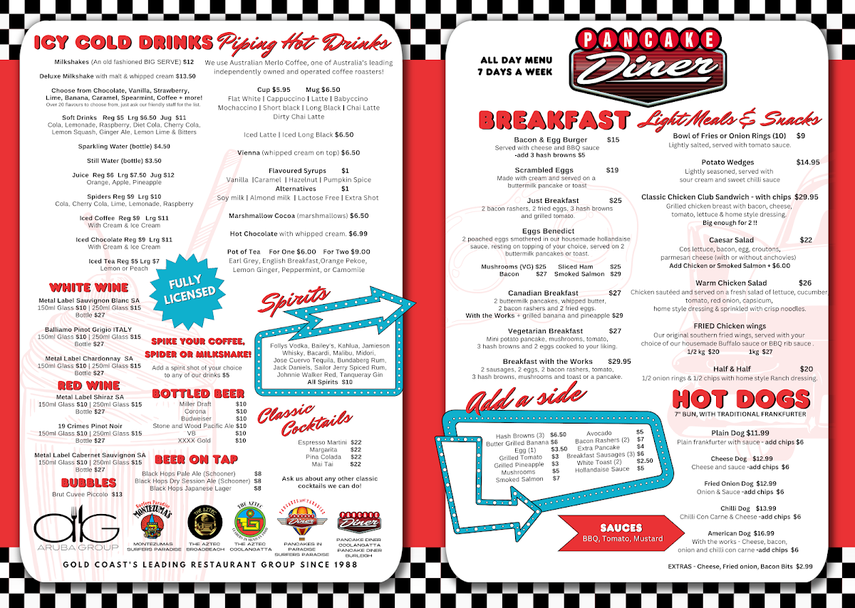 Menu, Pancake Diner Burleigh