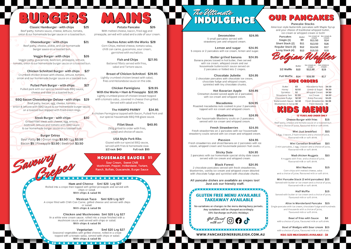 Menu, Pancake Diner Burleigh