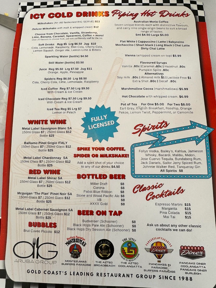 Menu, Pancake Diner Burleigh