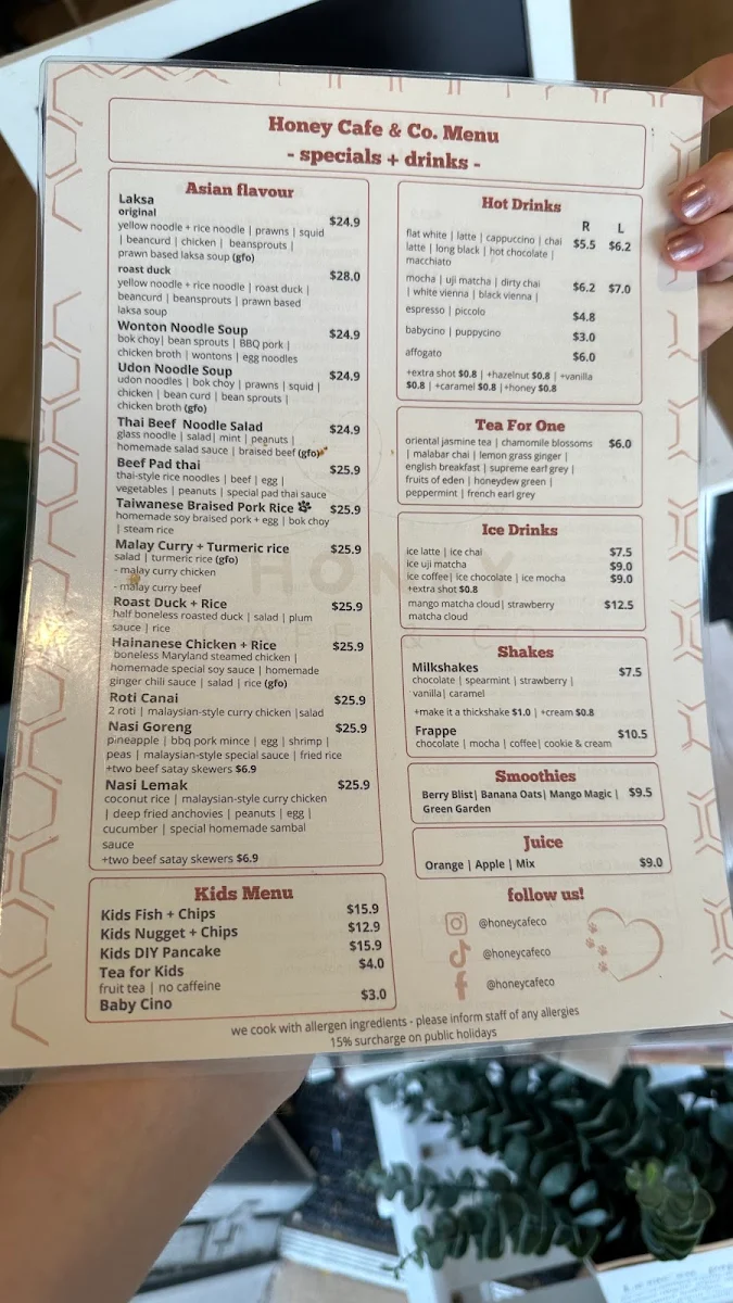 Menu, Honey Cafe & Co.