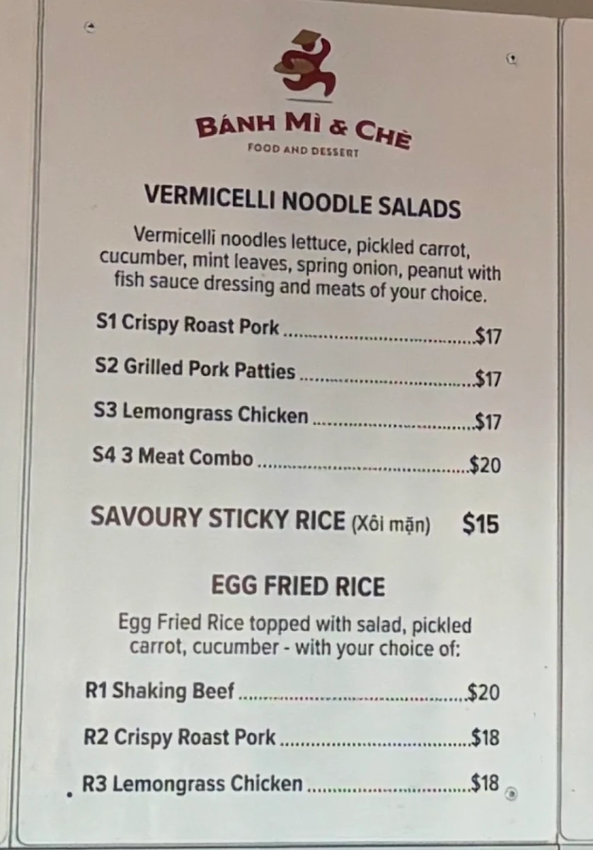 Menu, Banh Mi & Che