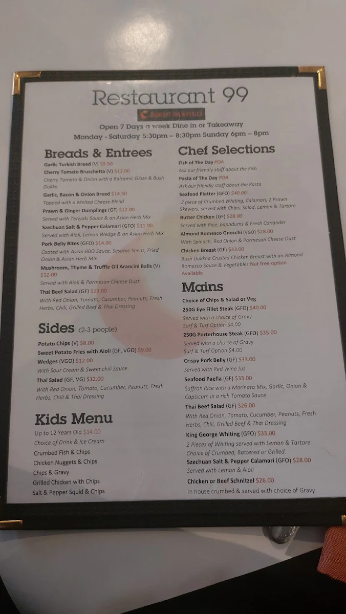 Menu, Restaurant 99