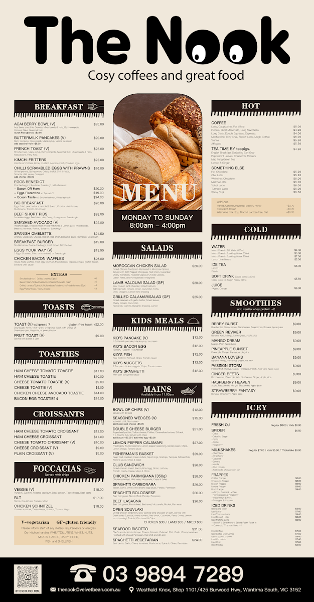 Menu, The Nook Café - Westfield Knox
