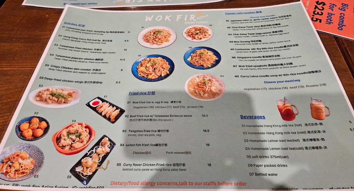 Menu, Wok Fire Asian Fusion