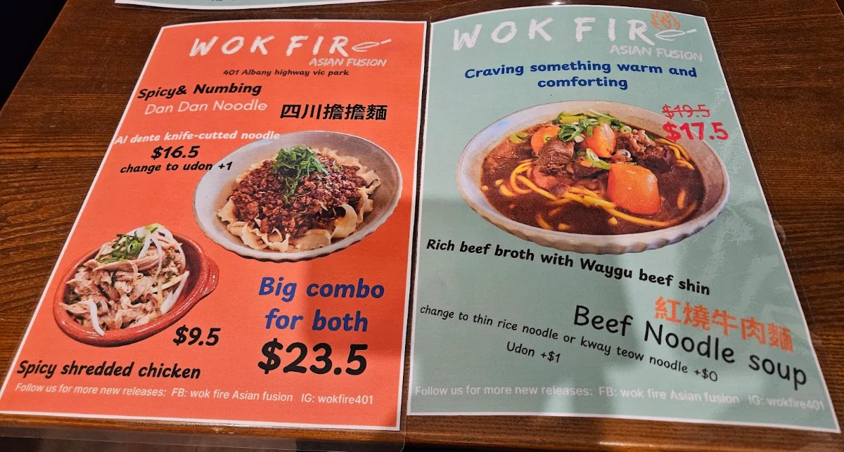 Menu, Wok Fire Asian Fusion