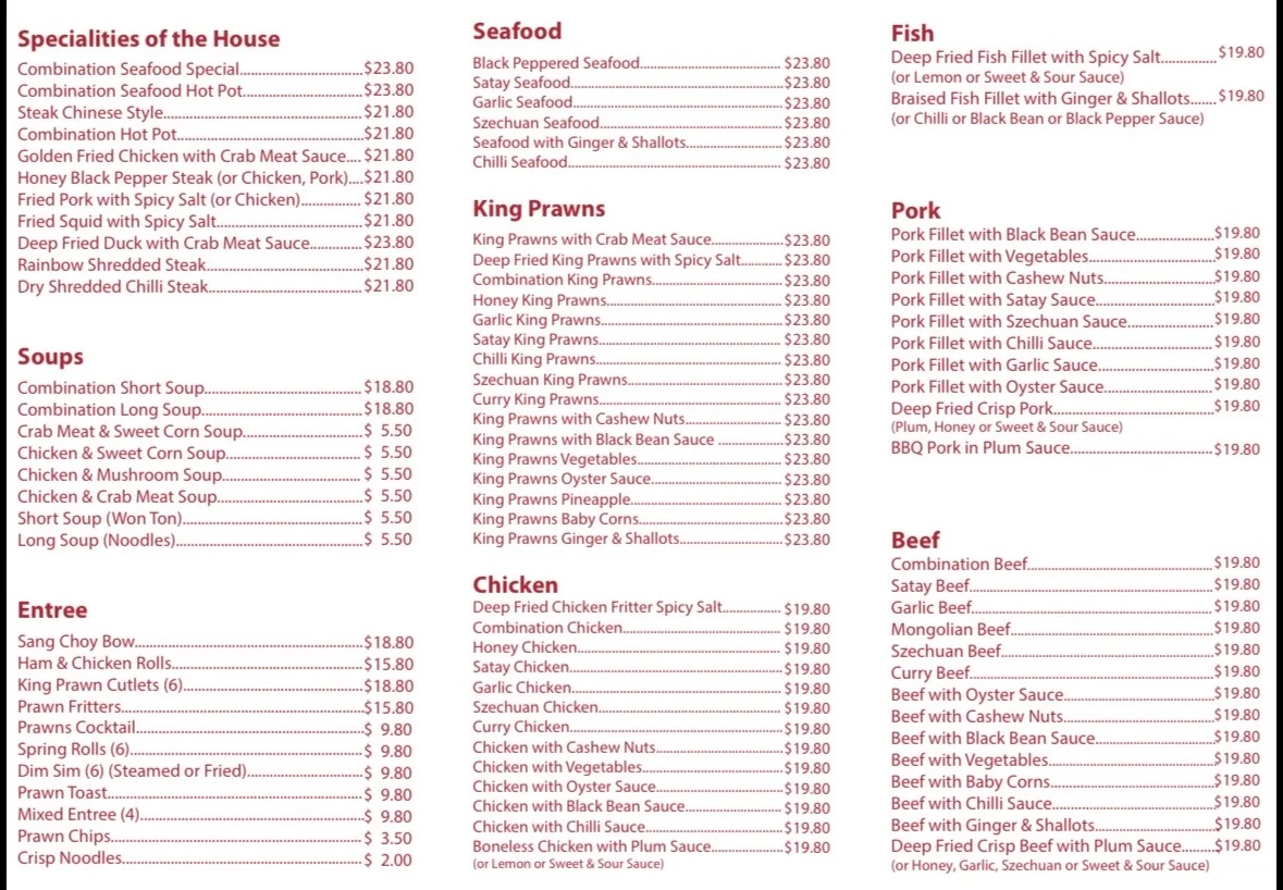 Menu, Yi An Chinese Restaurant