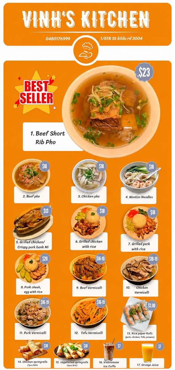 Menu, Vinh's Kitchen