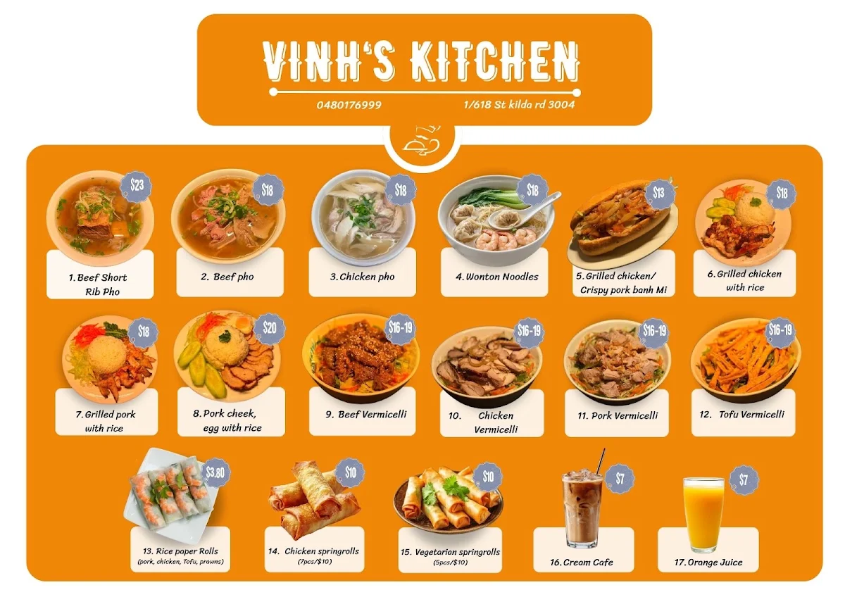 Menu, Vinh's Kitchen