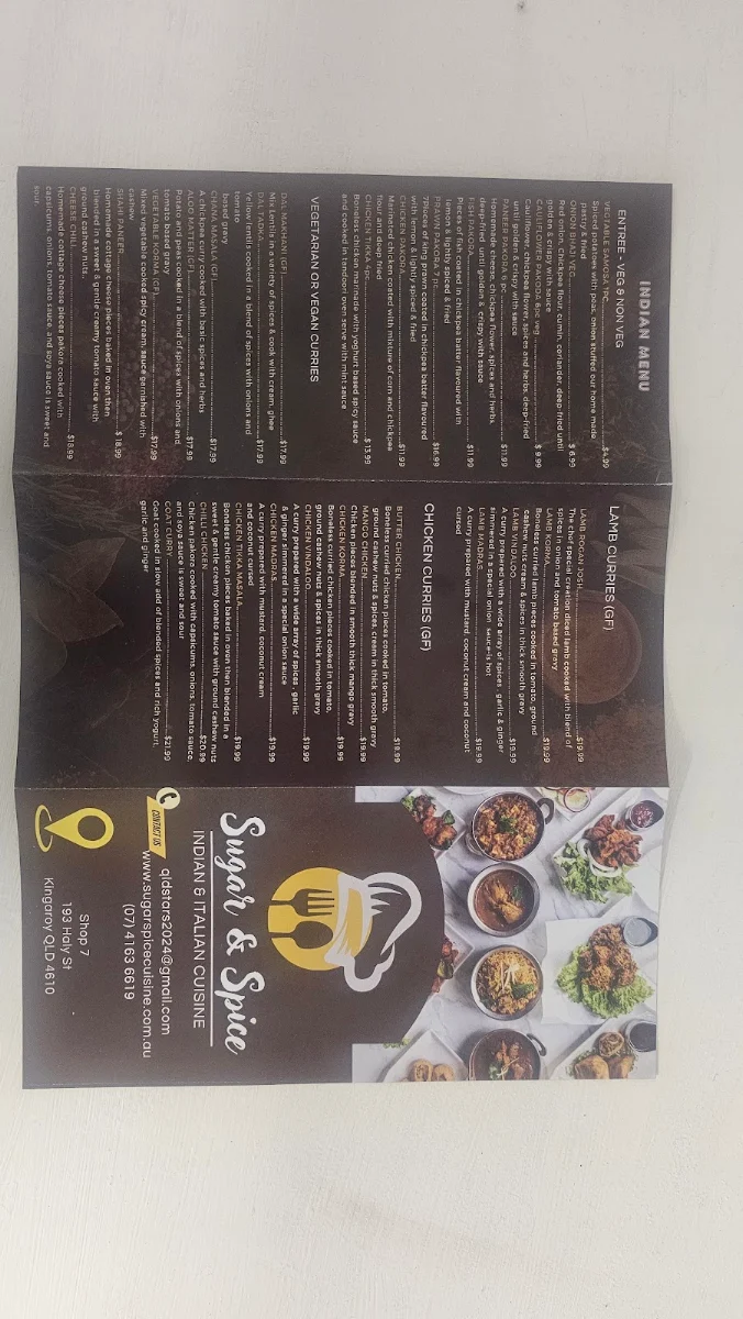 Menu, SUGAR & SPICE CUISINE
