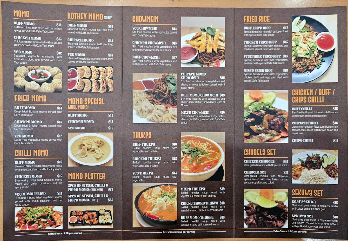 Menu, Cafe Talk Campsie